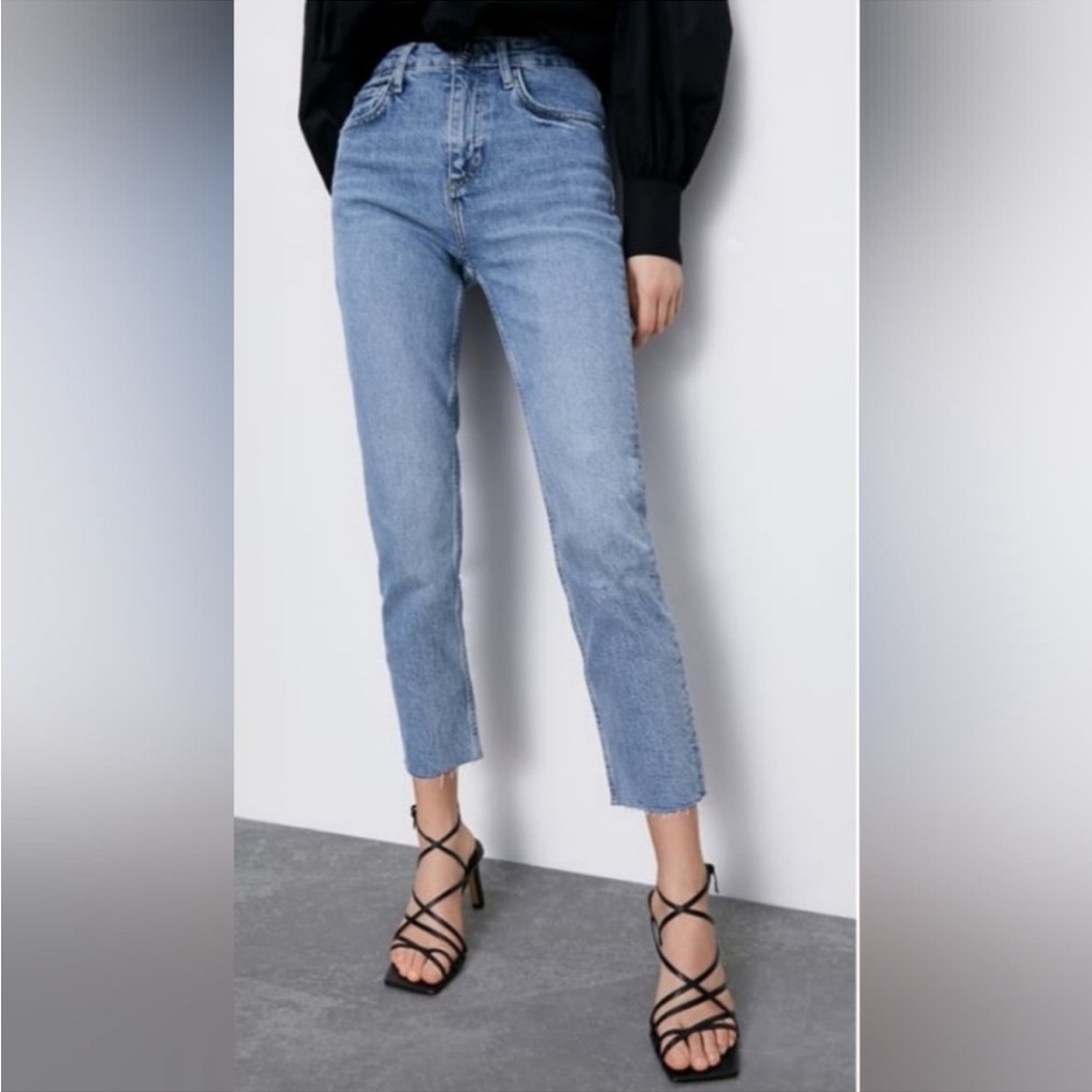 Zara Light Blue High Rise Straight Jeans